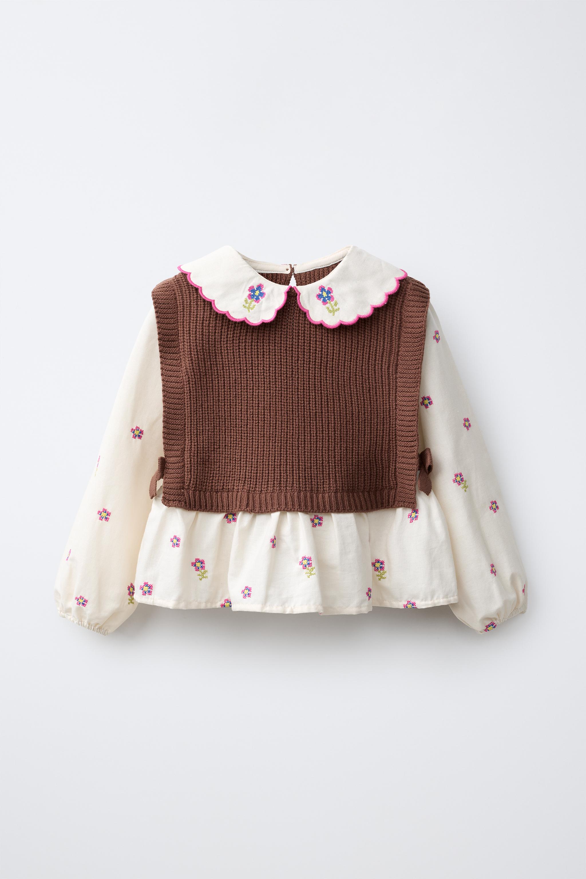 FLORAL EMBROIDERED SHIRT WITH KNIT VEST